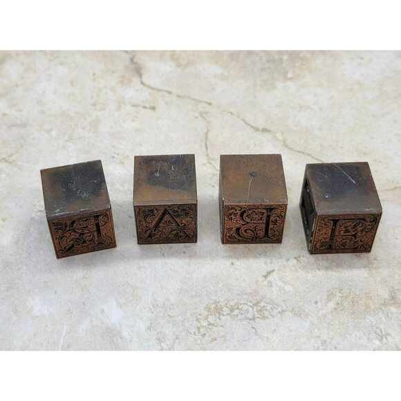 Antique Copper Capital Letter B A R E Printing Block Set of 4 Blocks Art Nouveau - Picture 4 of 8
